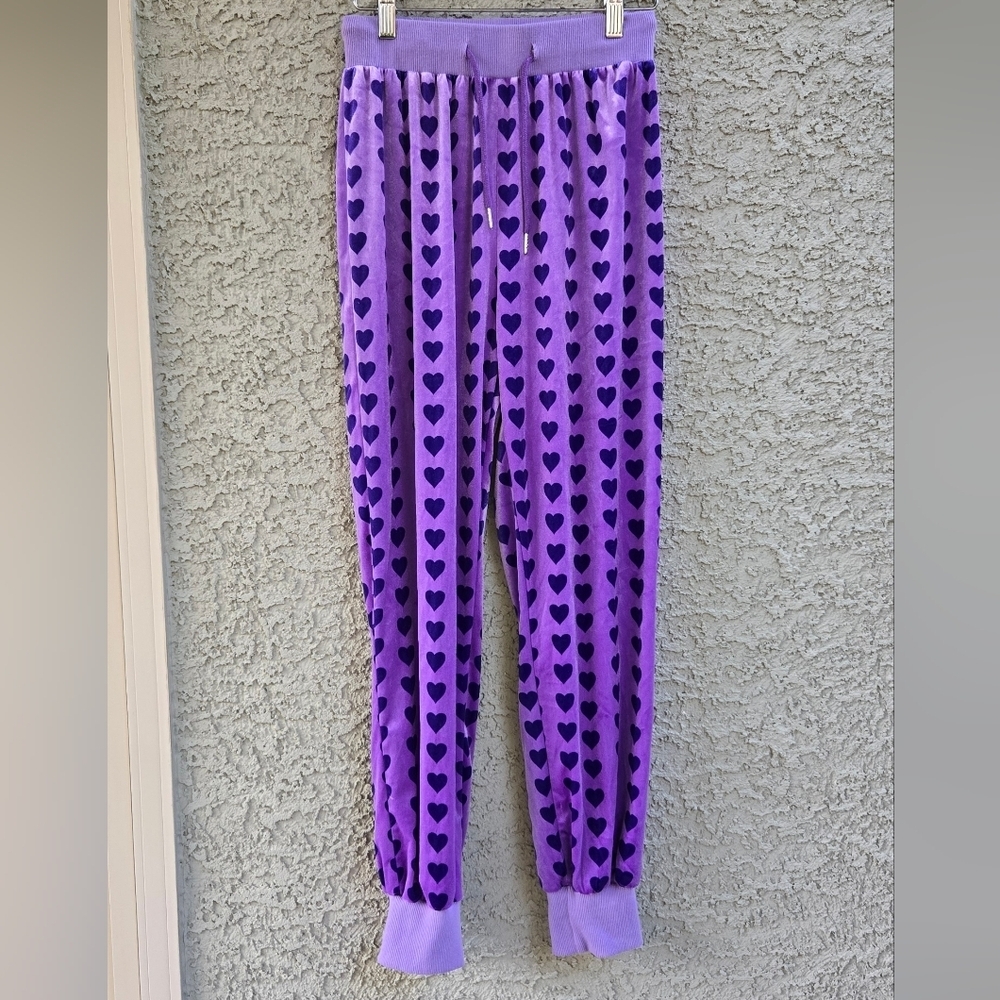 Dark Purple Velour Heart Joggers